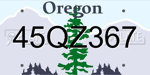45QZ367 Oregon License Plate