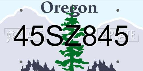 45SZ845 Oregon License Plate