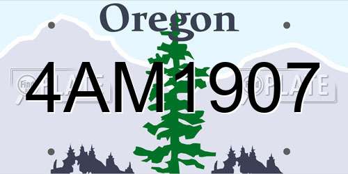 4AM1907 Oregon License Plate