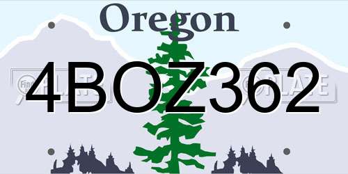 4BOZ362 Oregon License Plate