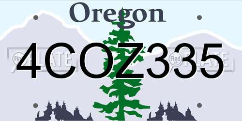 4COZ335 Oregon License Plate