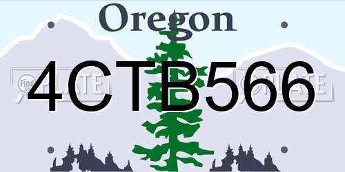 4CTB566 Oregon License Plate
