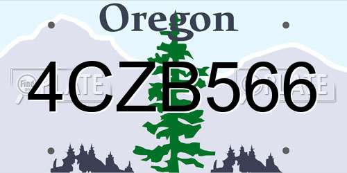 4CZB566 Oregon License Plate
