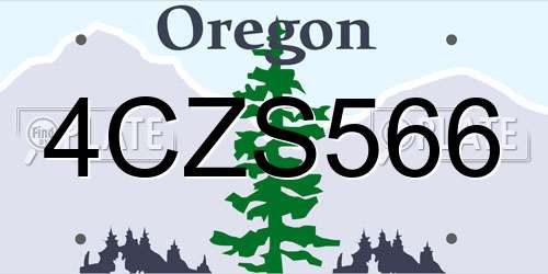 4CZS566 Oregon License Plate