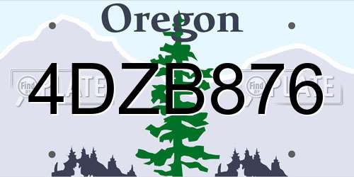 4DZB876 Oregon License Plate