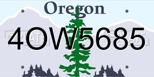 4OW5685 Oregon License Plate