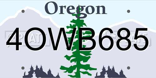 4OWB685 Oregon License Plate