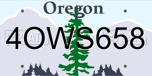 4OWS658 Oregon License Plate
