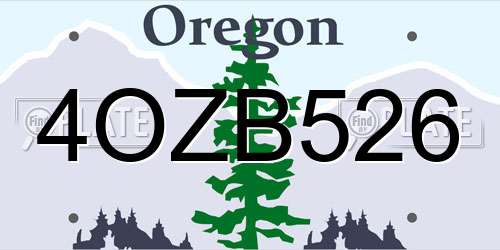 4OZB526 Oregon License Plate