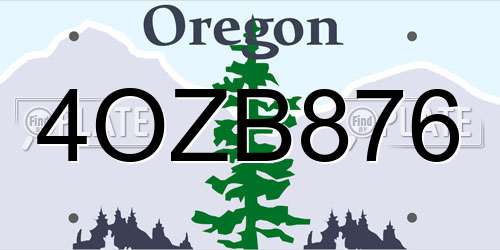 4OZB876 Oregon License Plate