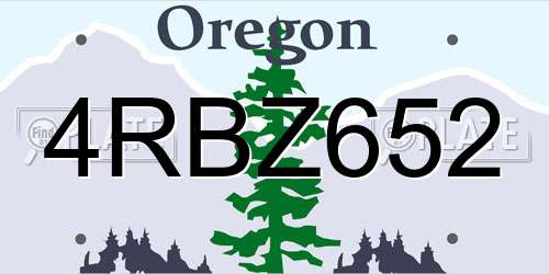 4RBZ652 Oregon License Plate