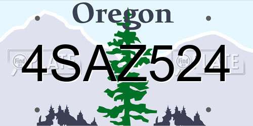4SAZ524 Oregon License Plate