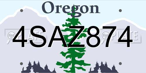 4SAZ874 Oregon License Plate