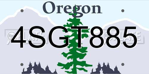 4SGT885 Oregon License Plate