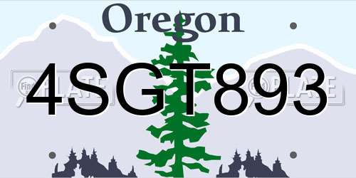 4SGT893 Oregon License Plate