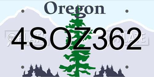 4SOZ362 Oregon License Plate