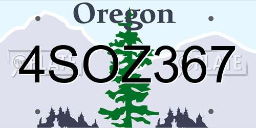 4SOZ367 Oregon License Plate