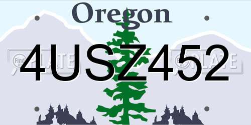 4USZ452 Oregon License Plate