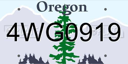 4WG0919 Oregon License Plate