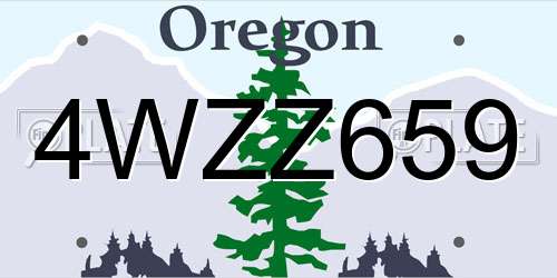 4WZZ659 Oregon License Plate