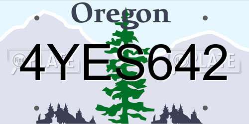 4YES642 Oregon License Plate