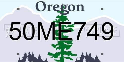 50ME749 Oregon License Plate