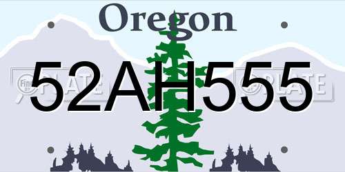 52AH555 Oregon License Plate