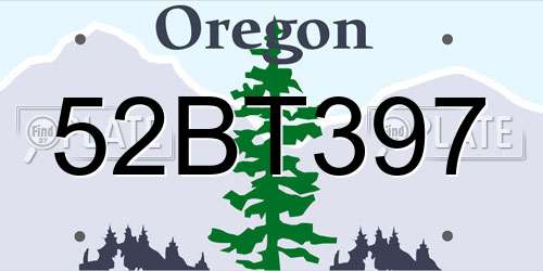 52BT397 Oregon License Plate