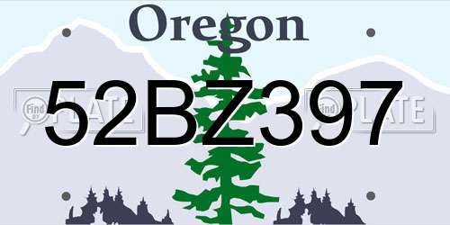 52BZ397 Oregon License Plate