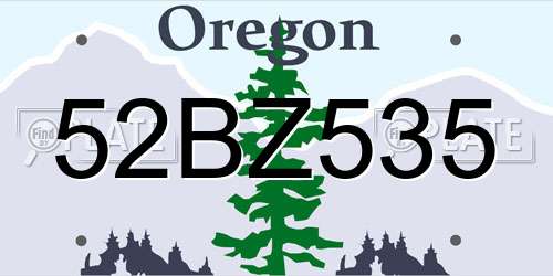 52BZ535 Oregon License Plate