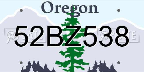 52BZ538 Oregon License Plate