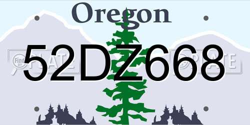52DZ668 Oregon License Plate
