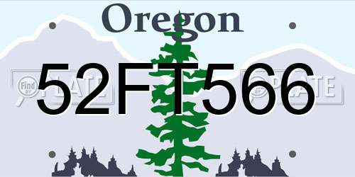 52FT566 Oregon License Plate