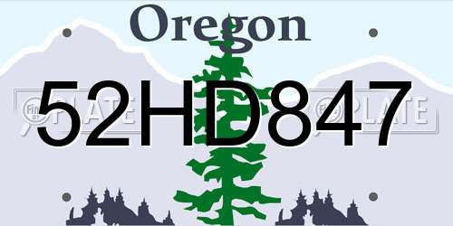 52HD847 Oregon License Plate
