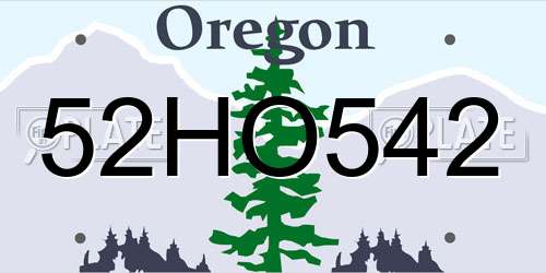 52HO542 Oregon License Plate