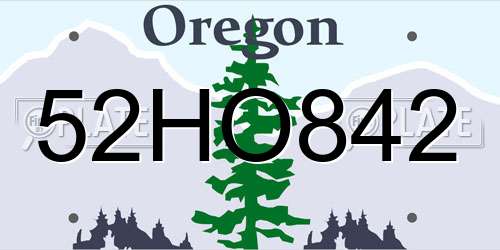 52HO842 Oregon License Plate