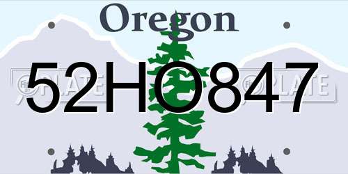 52HO847 Oregon License Plate