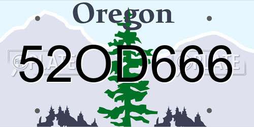 52OD666 Oregon License Plate