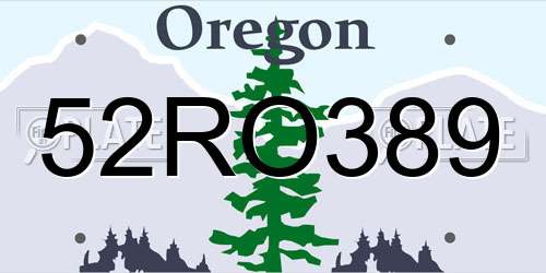 52RO389 Oregon License Plate