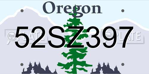 52SZ397 Oregon License Plate