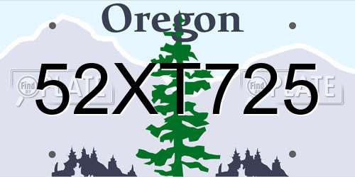 52XT725 Oregon License Plate