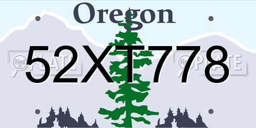 52XT778 Oregon License Plate