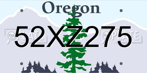 52XZ275 Oregon License Plate