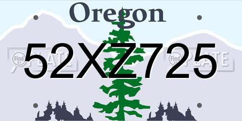52XZ725 Oregon License Plate