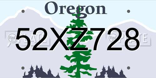 52XZ728 Oregon License Plate