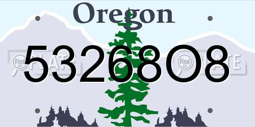 53268O8 Oregon License Plate