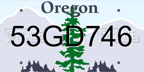 53GD746 Oregon License Plate