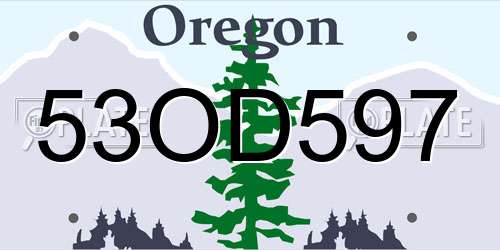 53OD597 Oregon License Plate