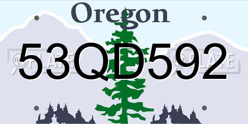 53QD592 Oregon License Plate