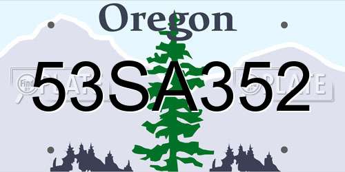 53SA352 Oregon License Plate